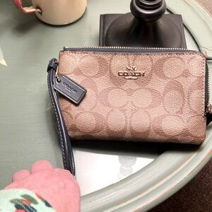 Coach Brown and Navy Blue Wristlet - Great Condition!